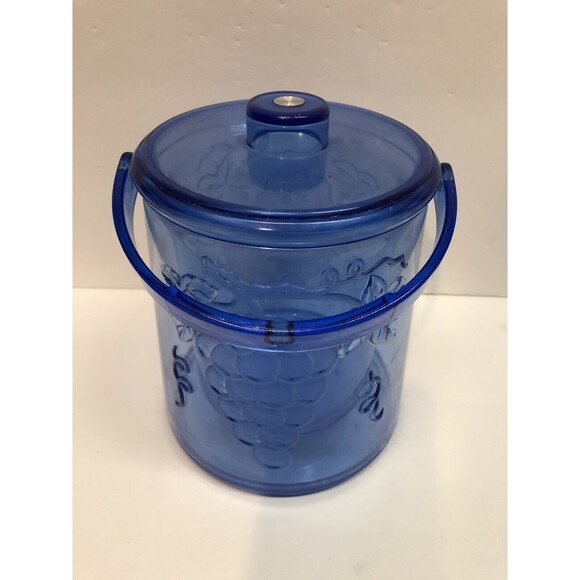 Vintage Lucite Ice Bucket Blue with Grapes and Vines Designs - Picture 3 of 6